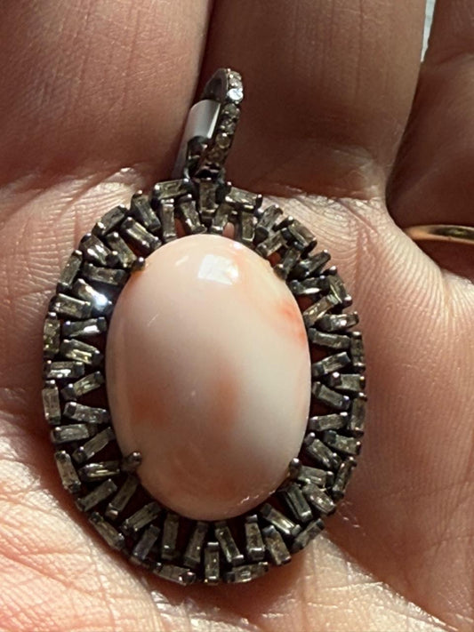Coral Baguettte Diamond Pendant