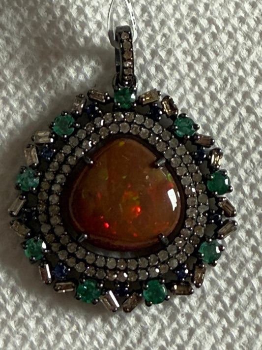 Opal Emerald Diamond Pendant