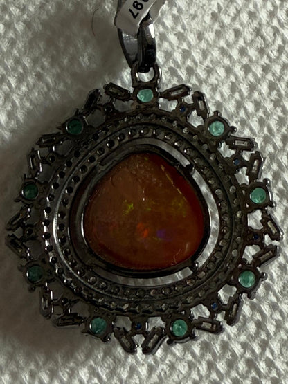 Opal Emerald Diamond Pendant