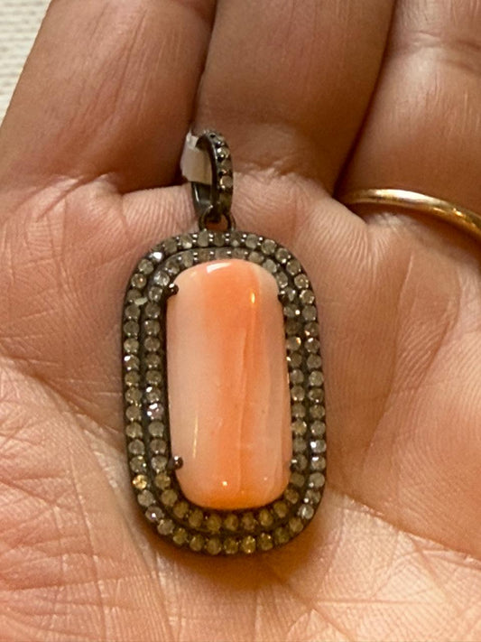 Coral  Diamond Pendant