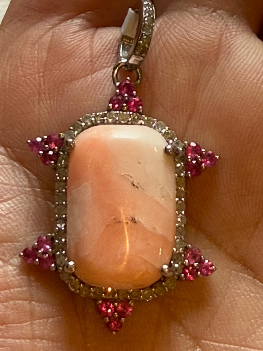 Coral Ruby Diamond Pendant