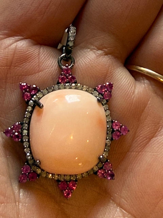 Coral Ruby Diamond Pendant