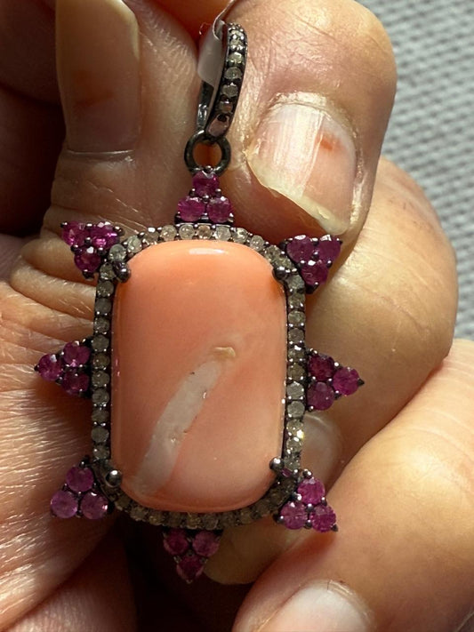 Coral Diamond Pendant