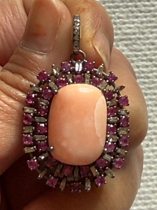 Coral Diamond Pendant