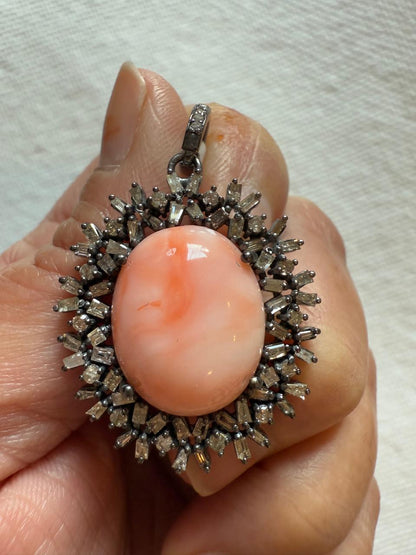 Coral Baguette Diamond Pendant