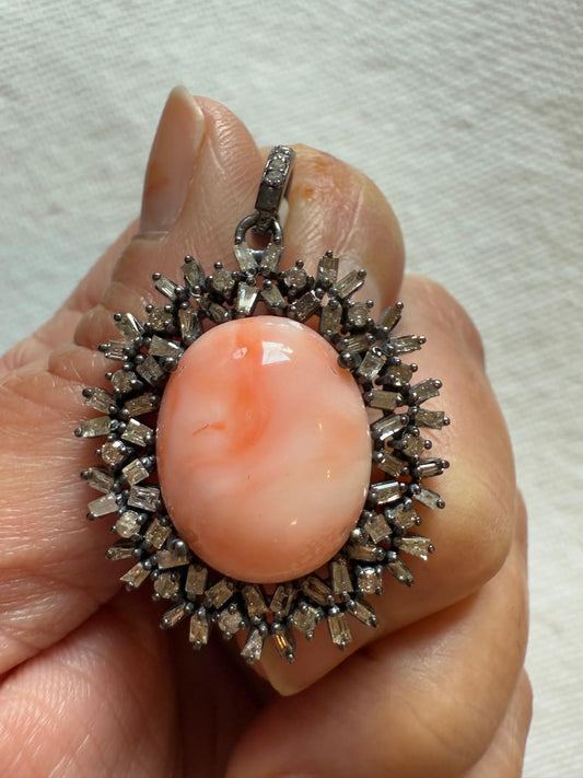 Coral Baguette Diamond Pendant