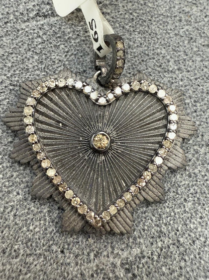 Heart Shape Matte Silver Pave Diamond Pendant
