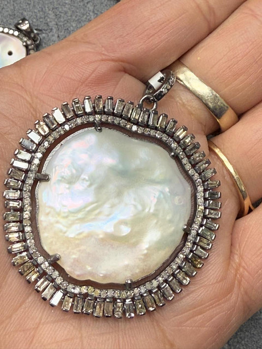 Pearl Baguette Diamond Pendant