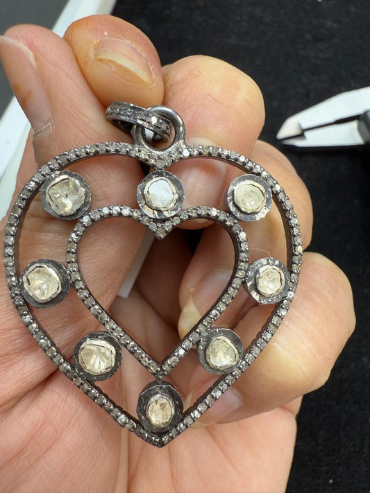 Heart Diamond Slices Pendants. Genuine handmade pave diamond Pendant