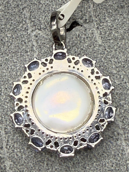 Pearl Silver Pave Diamond Pendant With Pearl Stone