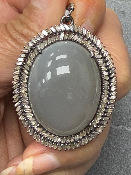 Silver Pave Tapered Baguette Diamond Pendant 925 Oxidized Sterling Silver Diamond Pendant Genuine handmade pave diamond