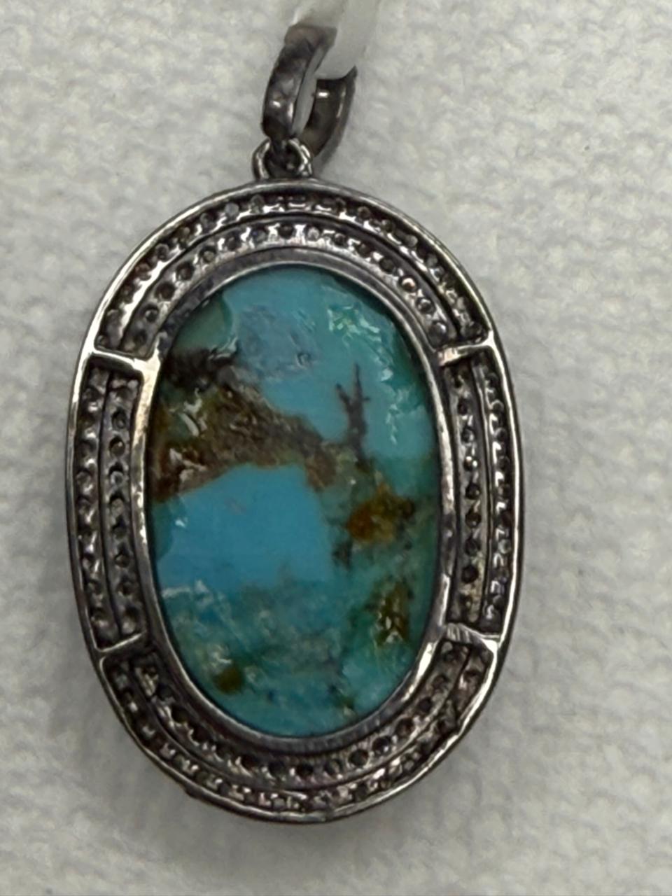 Turqouise Pave Silver Diamond Pendant