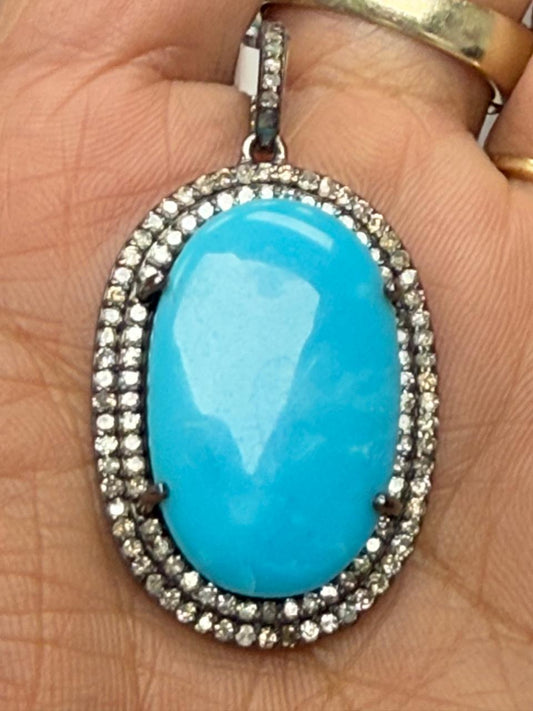 Turqouise Pave Silver Diamond Pendant
