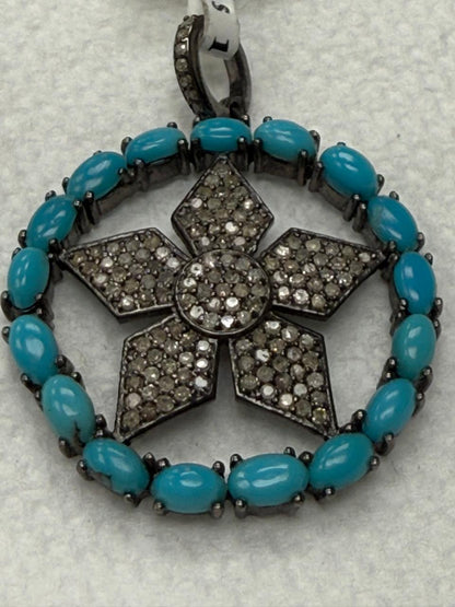 Star Pave Turqouise Diamond Pendant