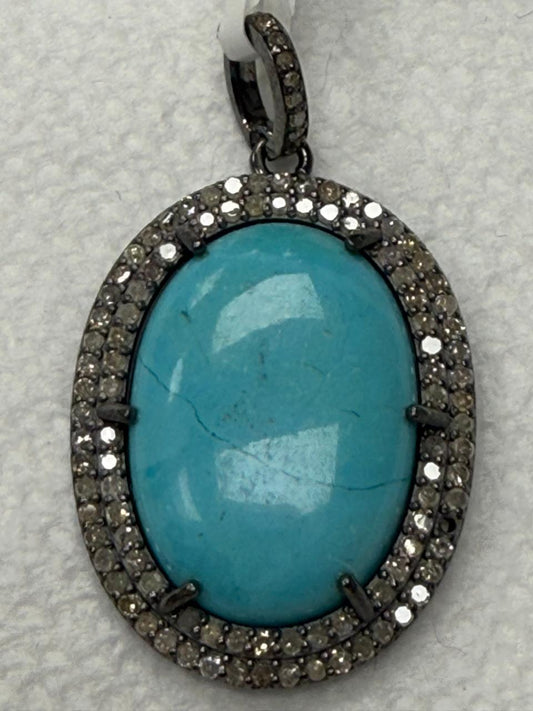 Turqouise Pave Silver  Diamond Pendant