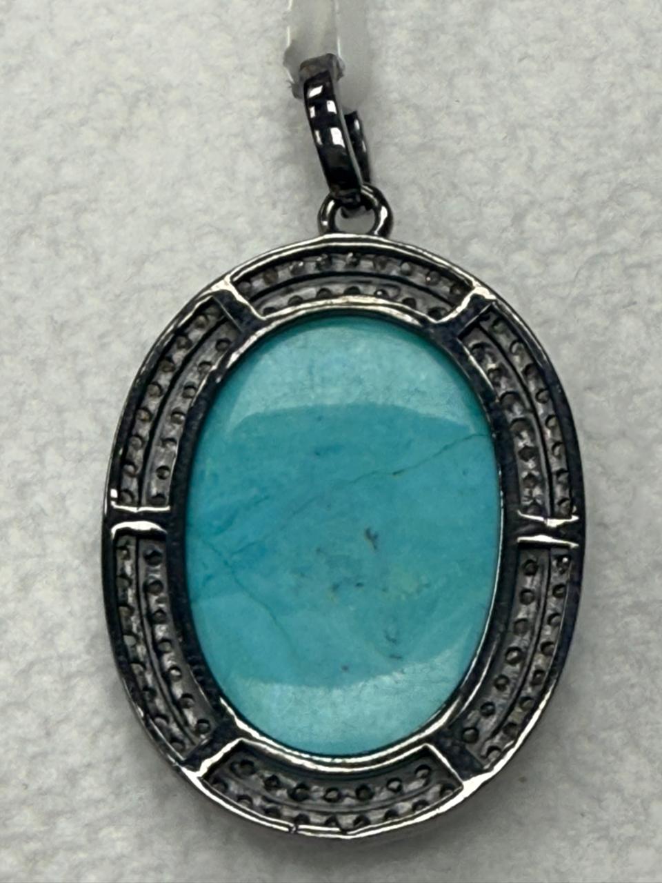 Turqouise Pave Silver  Diamond Pendant