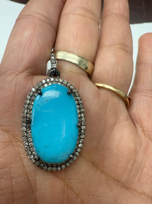 Turqouise Pave Silver Diamond Pendant
