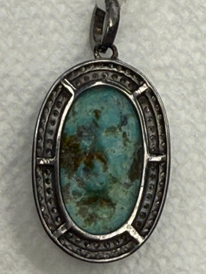 Turqouise Pave Silver Diamond Pendant
