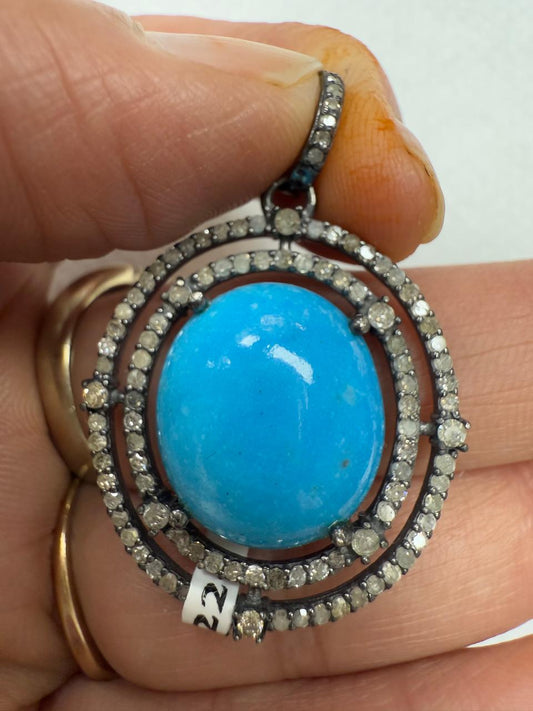 Turqouise Pave Silver Diamond Pendant