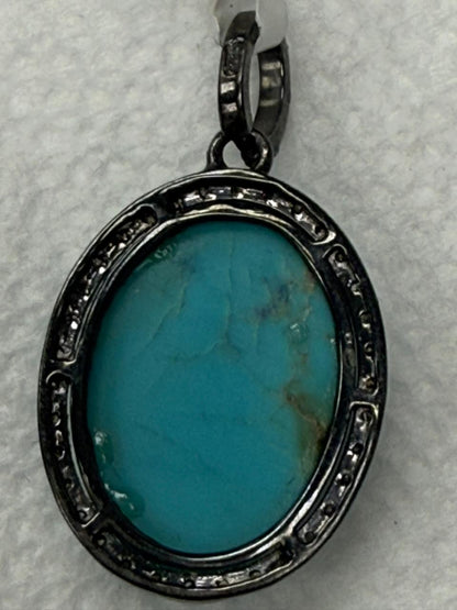 Turqouise Pave Silver Diamond Pendant