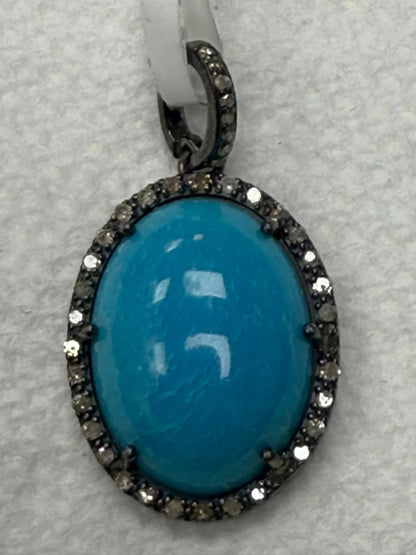 Turqouise Pave Silver Diamond Pendant