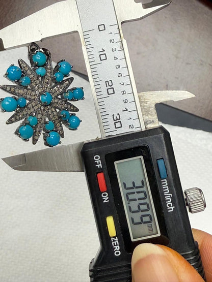 Turqouise Pave Silver Diamond Pendant