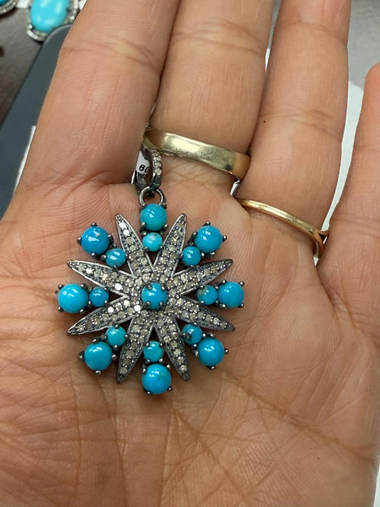 Turqouise Pave Silver Diamond Pendant