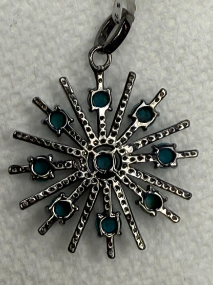Turqouise Sapphire Pave Silver Diamond Pendant