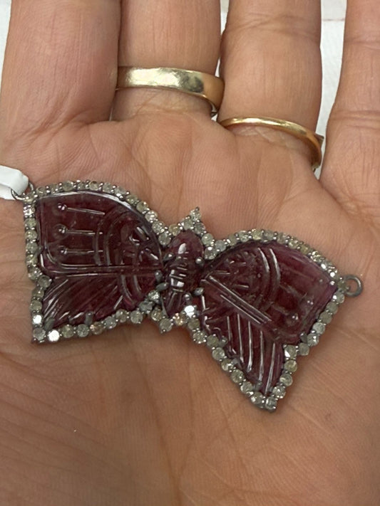 Tourmaline Carving Butterfly with diamond pendant
