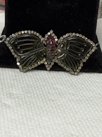 Tourmaline Carving Butterfly with diamond pendant