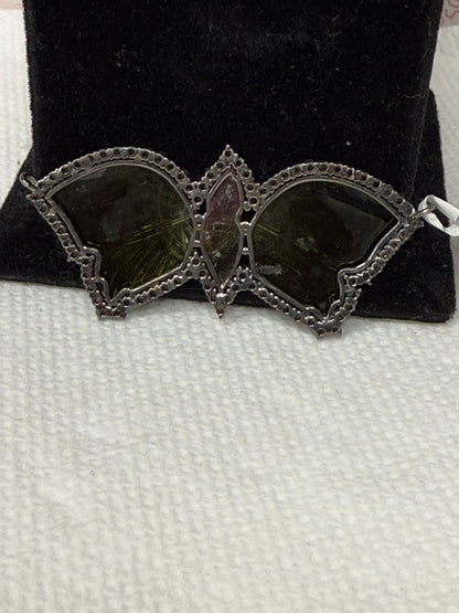 Tourmaline Carving Butterfly with diamond pendant