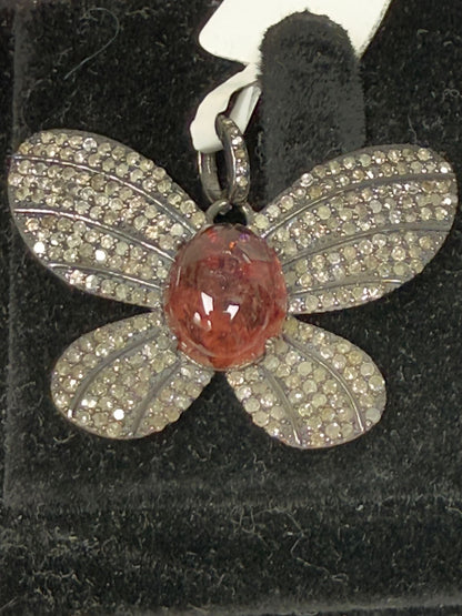 Butterfly Pave Diamond Pendant With Tourmaline Stone