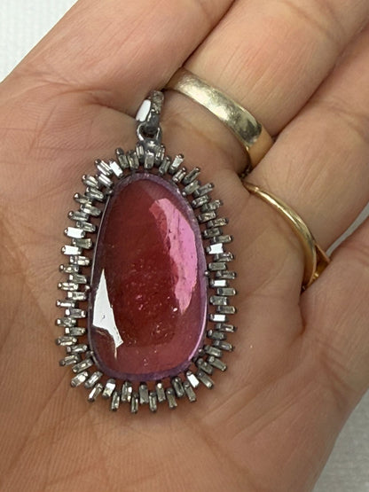 Tourmaline  Stone Pave Diamond Pendant