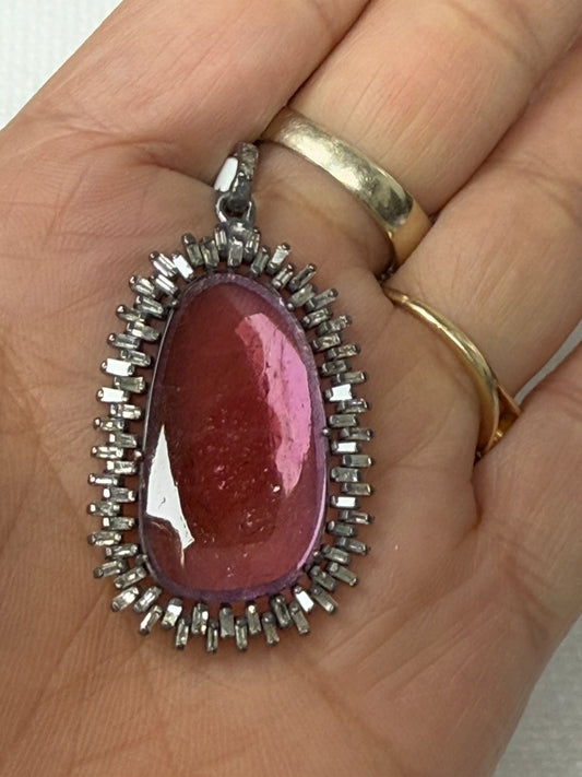 Tourmaline  Stone Pave Diamond Pendant