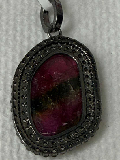 Tourmaline Pave Silver diamond pendant
