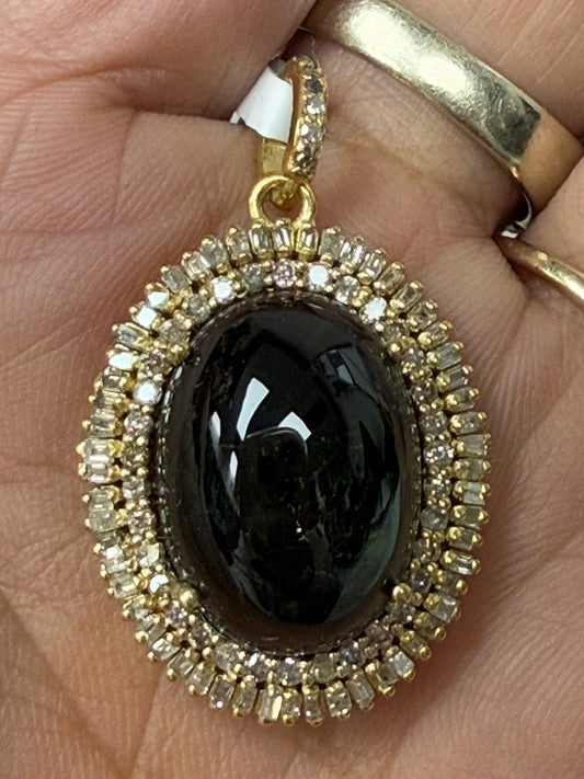 Tourmaline Stone Baguette Pave Diamond Pendant