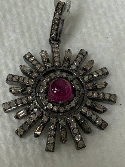 Tourmaline Pave Silver diamond pendant
