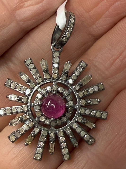 Tourmaline Pave Silver diamond pendant