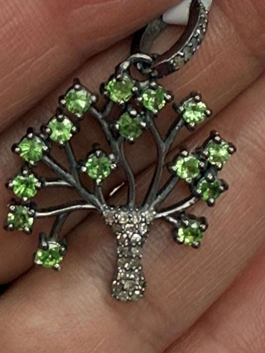 Green Tsavorite Tree Diamond Pendant