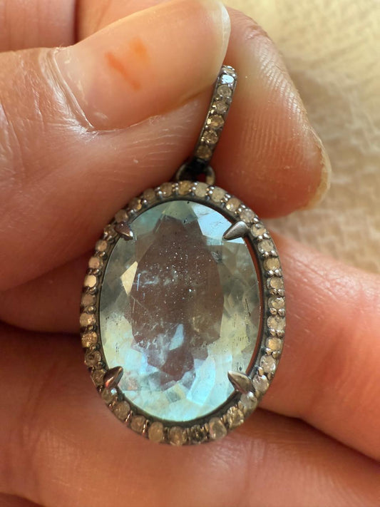 Oval Aquamarine Diamond Pendant