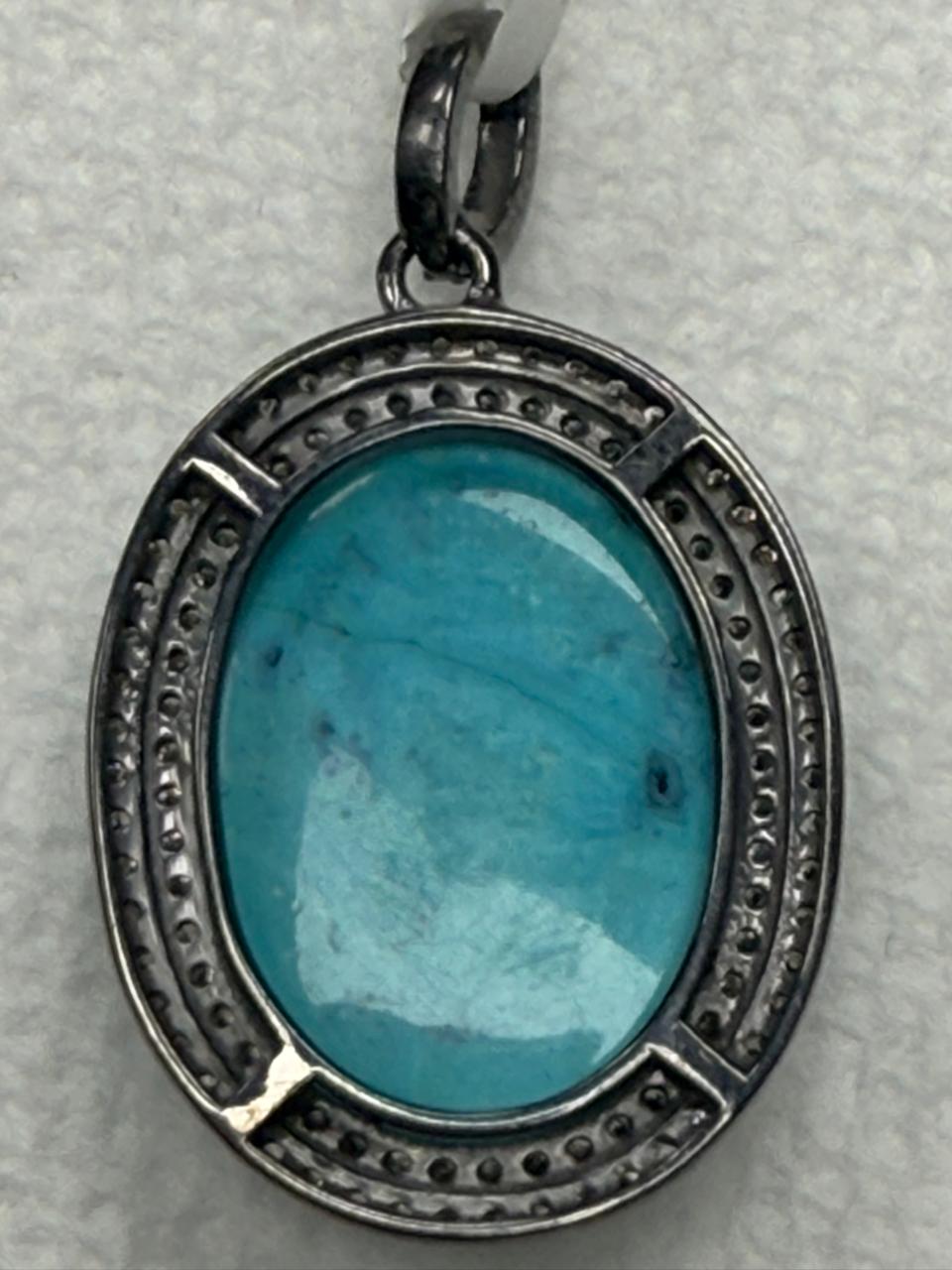 Turqouise Pave Silver Diamond Pendant