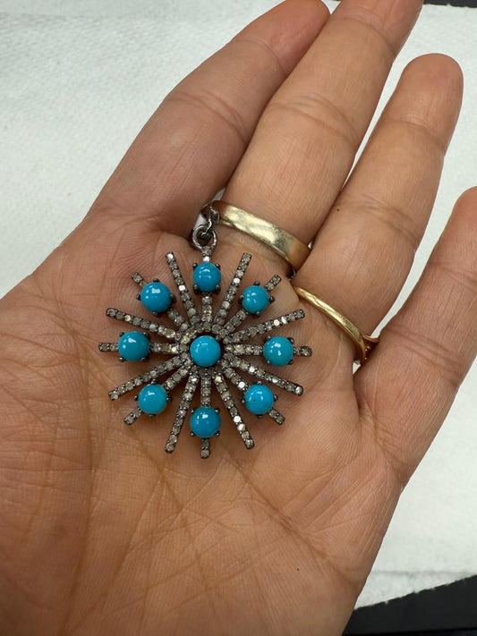 Turqouise Pave Silver Diamond Pendant