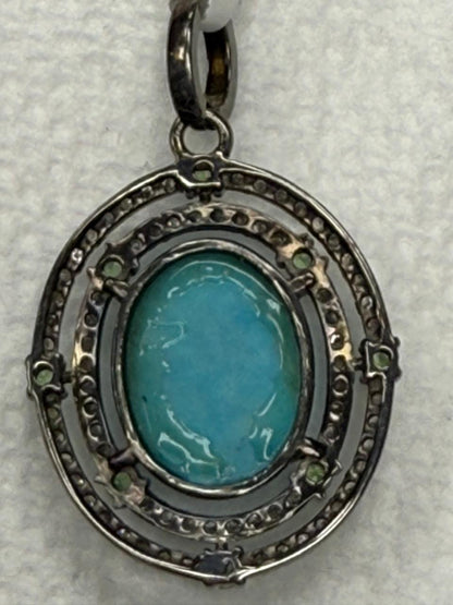 Turqouise Pave Silver Diamond Pendant