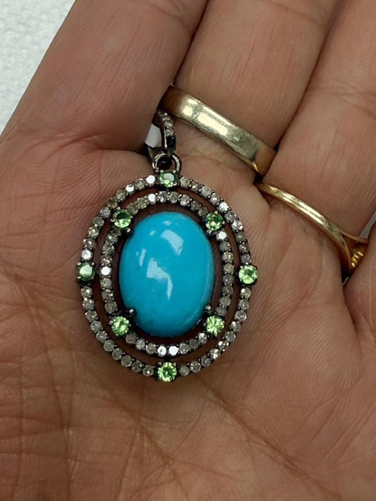 Turqouise Pave Silver Diamond Pendant