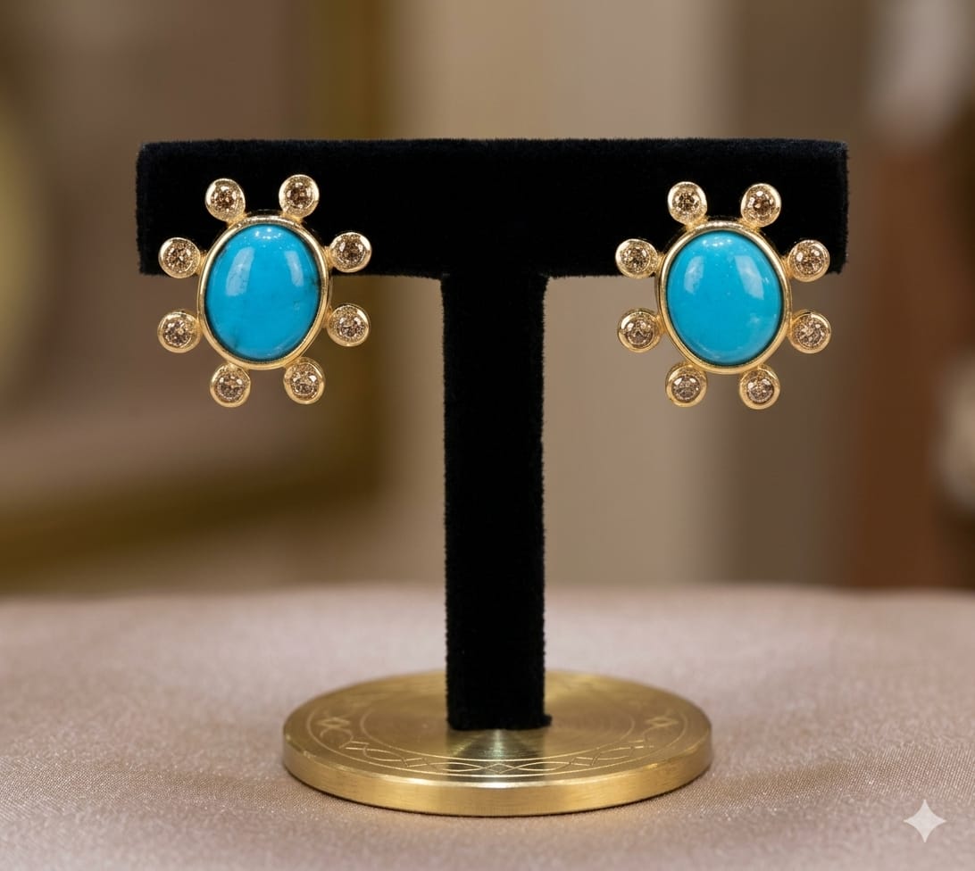 Turquoise 925 silver Diamond Earring Stud