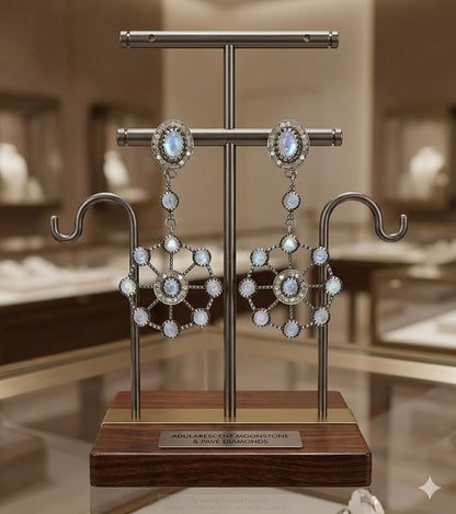 Round Moonstone 925 silver Diamond Earring