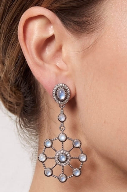 Round Moonstone 925 silver Diamond Earring