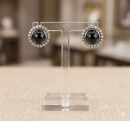 Tourmaline 925 silver Diamond Earring Stud