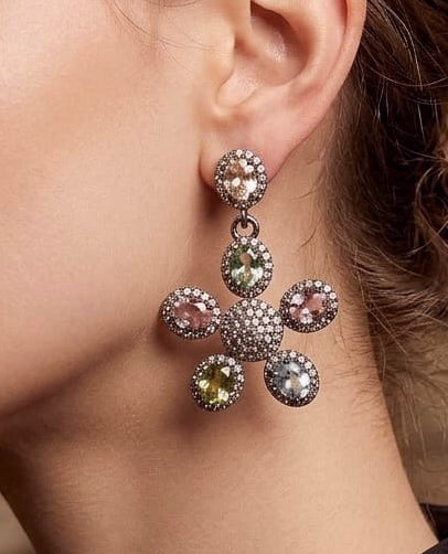 Round Moonstone 925 silver Diamond Earring