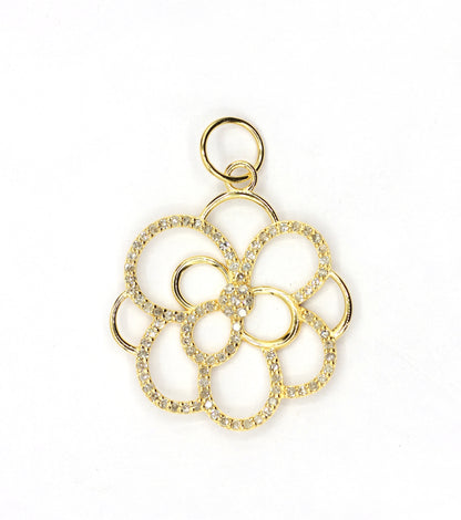 Flower 14k Solid Gold Diamond Pendants.